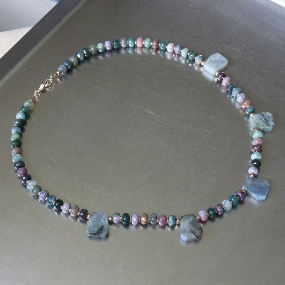 Labradorite - Indian Agate - Gold Filled Necklace